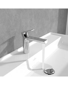 Villeroy und Boch Liberty Einhebel-Waschtischarmatur TVW10700300061 verlängert, mit Zugstangen-Ablaufgarnitur, verstellbarer Strahlregler, chrom