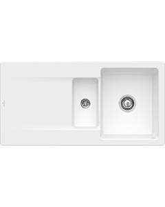 Villeroy und Boch Siluet évier à chasse d&#39;eau 33372FRW avec garniture de vidage et actionnement excentrique, Stone White