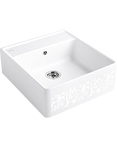 Villeroy und Boch single bowl sink 632062KT drain fitting, eccentric actuation, fastening kit, White Pearl