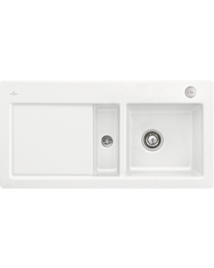 Villeroy und Boch Subway évier à chasse d&#39;eau 67122FRW vasque à droite, avec garniture de vidage et actionnement excentrique, Stone White