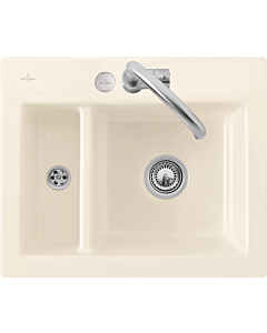 Villeroy und Boch Subway Flächenbündige Spüle 67802FFU mit Ablaufgarnitur und Exzenterbetätigung, Ivory