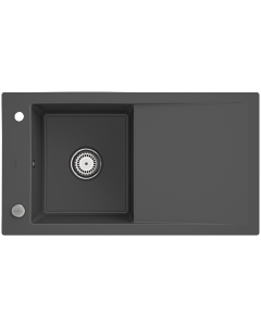 Villeroy und Boch Timeline 50 Évier plat à chasse d&#39;eau 33072Fi4 avec garniture de vidage et commande excentrique, Graphit