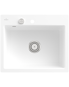 Villeroy und Boch Subway Flächenbündige Spüle 33092FRW mit Ablaufgarnitur und Excenterbetätigung, Stone White