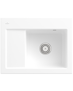 Villeroy und Boch Subway 45 Compact Einbauspüle 331301KG rechts, mit Ablaufgarnitur, 650 x 510 mm, Handbetätigung, snow white CeramicPlus