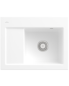 Villeroy & Boch Subway 45 Évier compact à encastrer 331301RW à droite, avec garniture de vidage et commande manuelle, 650 x 510 mm, Stone White