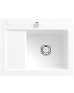 Villeroy und Boch Subway 45 Compact Einbauspüle 331302KG rechts, mit Ablaufgarnitur, Excenterbetätigung, 650 x 510 mm, snow white CeramicPlus