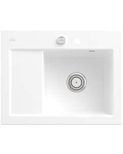Villeroy und Boch Subway 45 Compact sink 331302RW right, with waste set, pop-up waste, 650 x 510 mm, stone white CeramicPlus