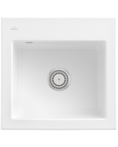 Villeroy und Boch Subway 50 S Einbauspüle 331501R1 mit Ablaufgarnitur, 525 x 510 mm, Handbetätigung, weiß alpin CeramicPlus