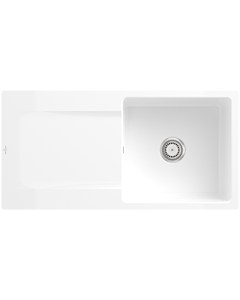 Villeroy und Boch Siluet Flächenbündige Spüle 33361FKG mit Ablaufgarnitur und Handbetätigung, Snow White