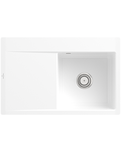 Villeroy und Boch Subway Style 45 Évier plat à chasse d&#39;eau 33471FKG droite, avec garniture de vidage , blanc neige CeramicPlus, 78 x 51 cm
