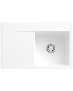 Villeroy und Boch Subway Style 45 Flat Flächenbündige Spüle 33471FR1 rechts, mit Ablaufgarnitur, weiß alpin CeramicPlus, 78 x 51 cm
