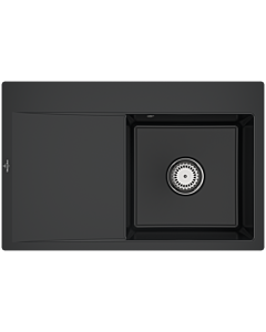 Villeroy und Boch Subway Style 45 Flat Flächenbündige Spüle 33471FR7 rechts, mit Ablaufgarnitur, Handbetätigung, pure black, 78 x 51 cm