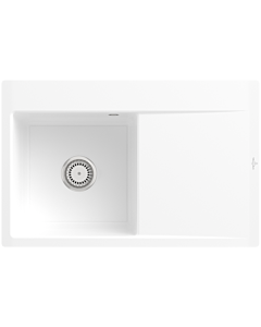 Villeroy und Boch Subway Style 45 Flat Flächenbündige Spüle 33481FR1 links, mit Ablaufgarnitur, weiß alpin CeramicPlus, 78 x 51 cm