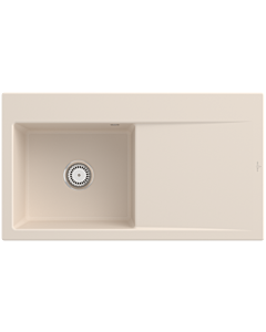 Évier encastré Style 50 Villeroy und Boch Subway 335201FU, vasque à gauche, 900 x 510 mm, garniture de vidange avec commande manuelle, Ivoire