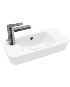 Villeroy und Boch O.novo hand washbasin 4342L5T2 50x25cm, tap hole punched out on the left and pre-punched on the right, overflow, white AntiBac C-plus