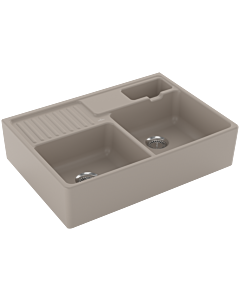Villeroy und Boch double bowl sink 632391AM waste set, manual operation, leftover bowl, Almond