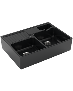 Villeroy &amp; Boch double sink 632391R7 with waste bowl, drain fitting, manual operation, pure black