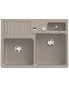 Villeroy und Boch sink double bowl 632392AM drain fitting, eccentric operation, waste bowl, Almond