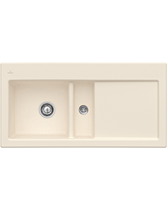 Villeroy und Boch Subway Flush-mounted sink 67702FFU left-hand basin, with drain fitting and eccentric operation, Ivory