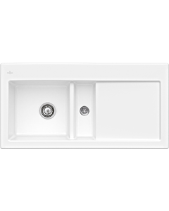 Villeroy und Boch Subway Flächenbündige Spüle 67702FKG Becken links, mit Ablaufgarnitur und Excenterbetätigung, Snow White