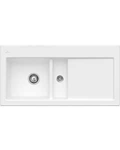 Villeroy und Boch Subway évier à chasse d&#39;eau 67702FRW vasque à gauche, avec garniture de vidage et actionnement excentrique, Stone White