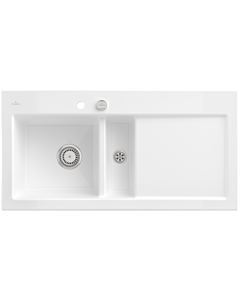 Villeroy und Boch Subway 60 Einbauspüle 677002KG links, mit Ablaufgarnitur, Excenterbetätigung, 1000 x 510 mm, snow white CeramicPlus