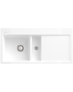 Villeroy und Boch Subway évier à chasse d&#39;eau 67701FKG vasque à gauche, avec garniture de vidage et commande manuelle, Blanche Neige