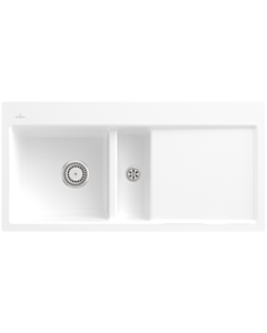 Villeroy und Boch Subway Flächenbündige Spüle 67701FRW Becken links, mit Ablaufgarnitur und Handbetätigung, Stone White