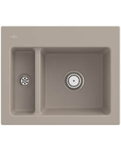 Villeroy und Boch Subway 60 XM Einbauspüle 678001AM mit Ablaufgarnitur und Handbetätigung, 620 x 510 mm, Almond