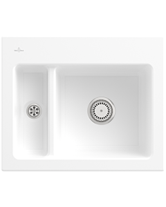 Villeroy & Boch Subway 60 XM Einbauspüle 678001RW mit Ablaufgarnitur und Handbetätigung, 620 x 510 mm, Stone White