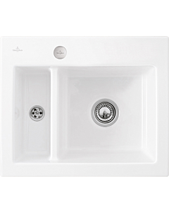 Villeroy und Boch Subway Flächenbündige Spüle 67802FKG mit Ablaufgarnitur und Exzenterbetätigung, Snow White