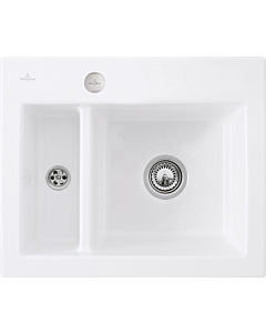 Villeroy und Boch Subway Évier à chasse d&#39;eau 67802FRW avec garniture de vidage et actionnement excentrique, Stone White