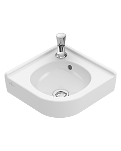 Villeroy und Boch O.NOVO Compact Eck-Handwaschbecken 73103201 32 cm Schenkellänge, 1 Hahnloch, Überlauf, weiß
