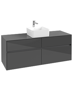 Villeroy und Boch Collaro Waschtischunterschrank C04500FP 140 x 54,8 x 50 cm, Waschtisch mittig, Glossy Grey