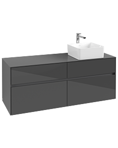 Villeroy und Boch Collaro Waschtischunterschrank C04700FP 140 x 54,8 x 50 cm, Waschtisch rechts, Glossy Grey