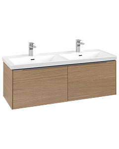 Villeroy und Boch Subway 3.0 Waschtisch-Unterschrank C567L0VJ 127,2x42,9x47,8cm, mit LED/Griff Aluminium glänzend, nordic oak