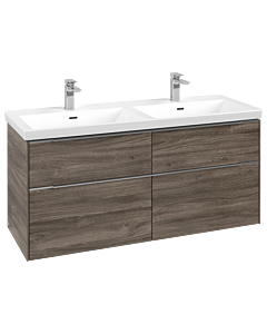 Villeroy und Boch Subway 3.0 Waschtisch-Unterschrank C568L0RK 127,2x56,6x47,8cm, mit LED/Griff Aluminium glänzend, stone oak