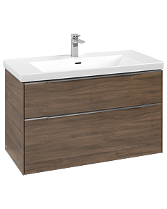 Villeroy und Boch Subway 3.0 Waschtisch-Unterschrank C570L0VH 97,3x57,6x47,8cm, mit LED/Griff Aluminium glänzend, arizona oak