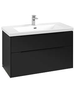 Villeroy und Boch Subway 3.0 Waschtisch-Unterschrank C570L1VL 97,3x57,6x47,8cm, mit LED/Griff Volcano black, volcano black