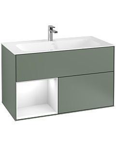 Villeroy und Boch Finion Villeroy und Boch F030GFGM 99,6x59,1x49,8cm, étagère gauche laqué blanc brillant, Olive Matt Lacquer