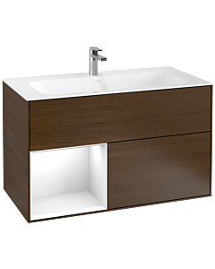 Villeroy und Boch Finion Villeroy und Boch F030GFGN 99,6x59,1x49,8cm, étagère gauche laqué blanc brillant, placage noyer