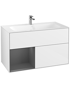 Villeroy und Boch Finion Villeroy und Boch F030GKGF 99,6x59,1x49,8cm, étagère gauche anthracite mat, laqué blanc brillant