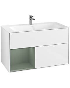 Villeroy und Boch Finion Waschtischunterschrank F030GMGF 99,6x59,1x49,8cm, Regal links Olive Matt Lacquer, Glossy white lacquer