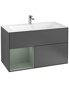 Villeroy und Boch Finion Waschtischunterschrank F030GMGK 99,6x59,1x49,8cm, Regal links Olive Matt Lacquer, Anthracite matt