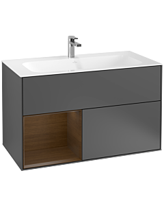 Villeroy und Boch Finion Waschtischunterschrank F030GNGK 99,6x59,1x49,8cm, Regal links Walnut veneer, Anthracite matt