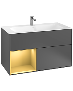 Villeroy und Boch Finion Waschtischunterschrank F030HFGK 99,6x59,1x49,8cm, Regal links Gold matt, Anthracite matt