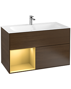 Villeroy und Boch Finion Villeroy und Boch F030HFGN 99,6x59,1x49,8cm, étagère gauche or mat, placage noyer