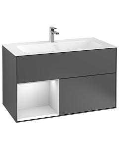 Villeroy und Boch Finion Waschtischunterschrank G030MTGK 99,6x59,1cm, Wandbeleuchtung, Regal links White matt lacquer, Anthracite matt