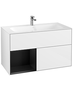 Villeroy und Boch Finion Waschtischunterschrank F030PDGF 99,6x59,1x49,8cm, Regal links Black matt lacquer, Glossy white lacquer