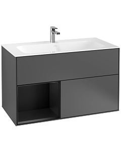 Villeroy und Boch Finion Villeroy und Boch F030PDGK 99,6x59,1x49,8cm, étagère à gauche laqué noir mat, anthracite mat